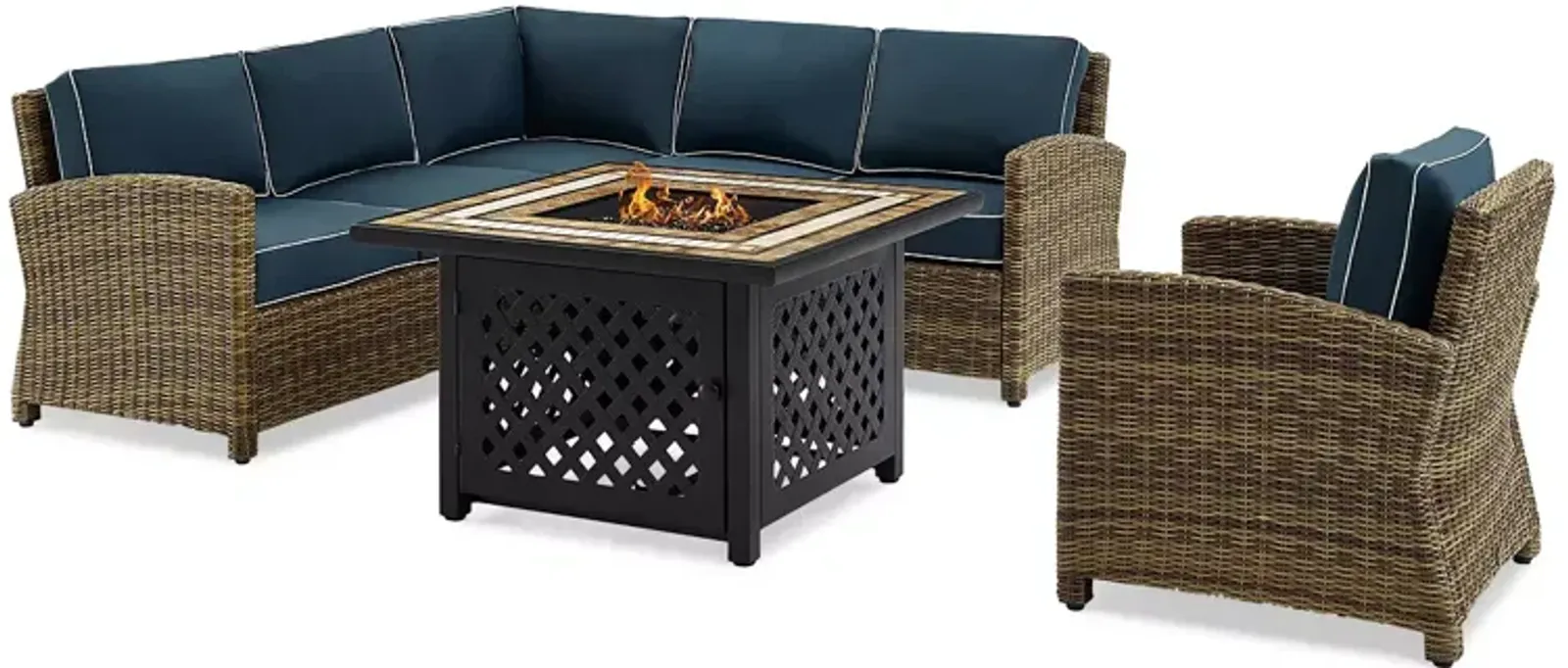 Sparrow & Wren Bradenton 5 Piece Outdoor Wicker Sectional Set with Fire Table