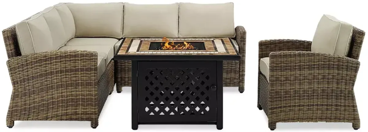 Sparrow & Wren Bradenton 5 Piece Outdoor Wicker Sectional Set with Fire Table