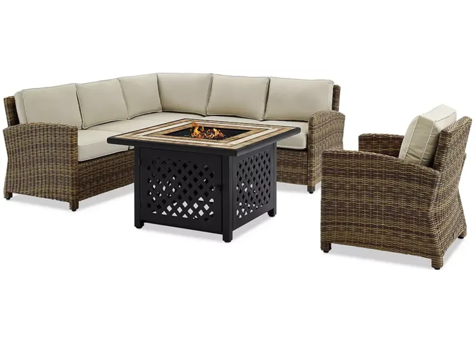 Sparrow & Wren Bradenton 5 Piece Outdoor Wicker Sectional Set with Fire Table