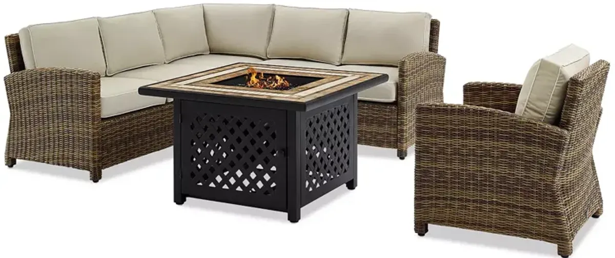 Sparrow & Wren Bradenton 5 Piece Outdoor Wicker Sectional Set with Fire Table