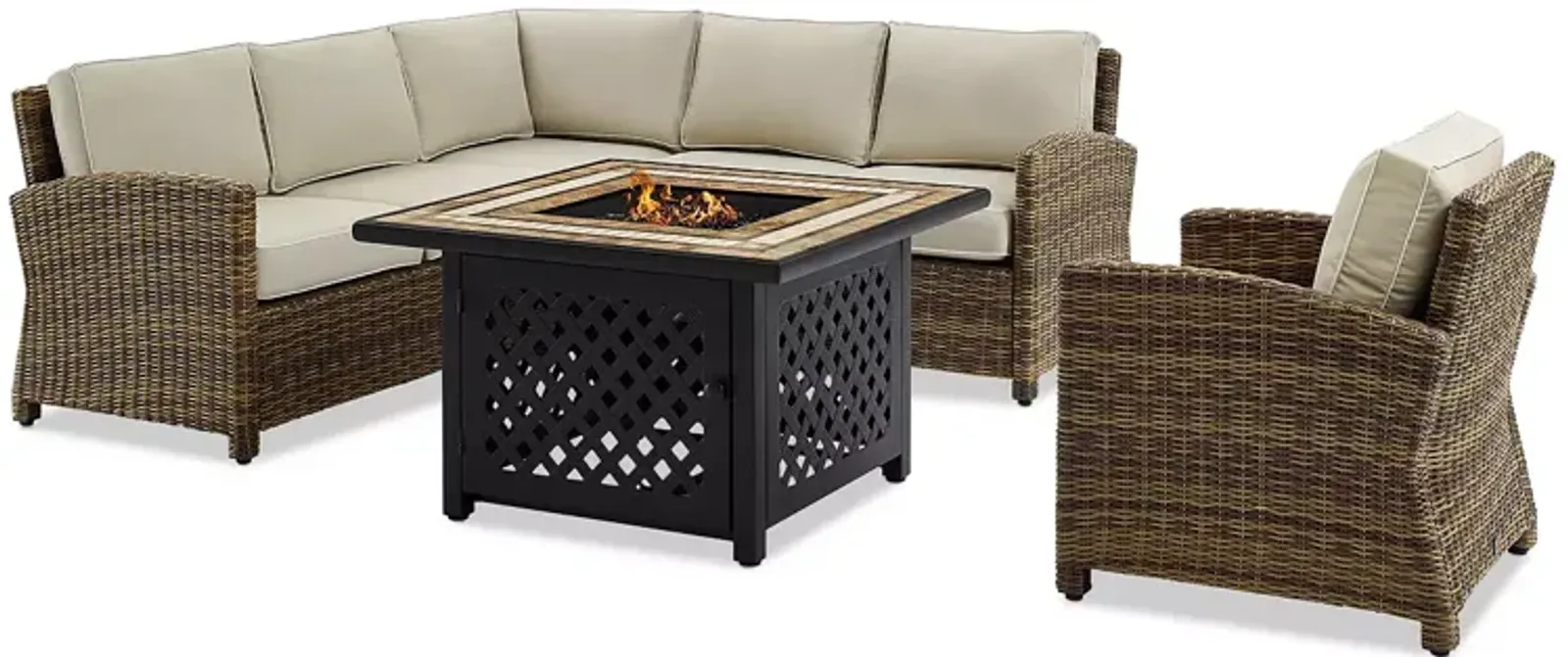 Sparrow & Wren Bradenton 5 Piece Outdoor Wicker Sectional Set with Fire Table