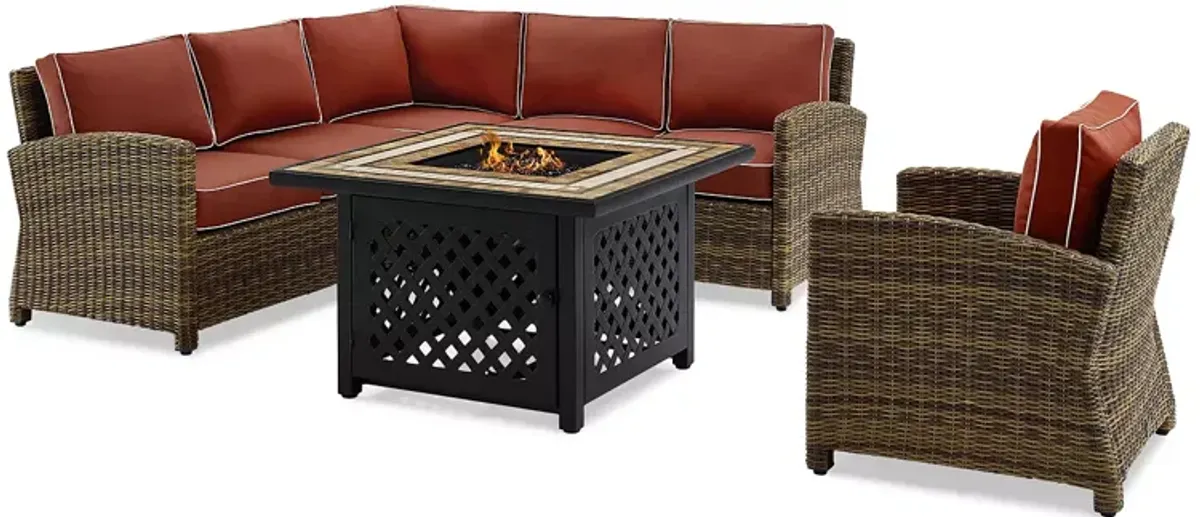 Sparrow & Wren Bradenton 5 Piece Outdoor Wicker Sectional Set with Fire Table