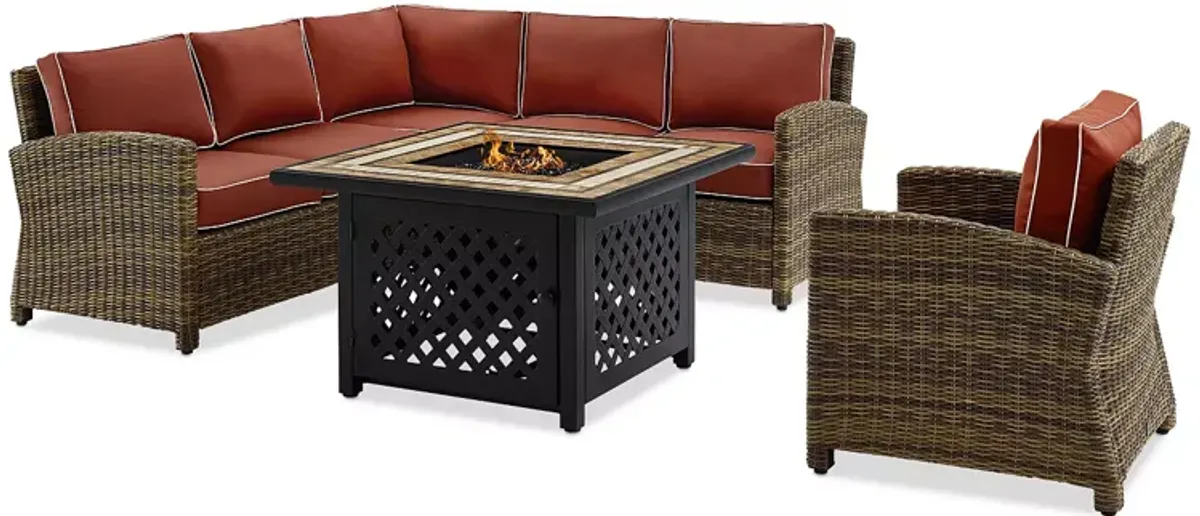 Sparrow & Wren Bradenton 5 Piece Outdoor Wicker Sectional Set with Fire Table