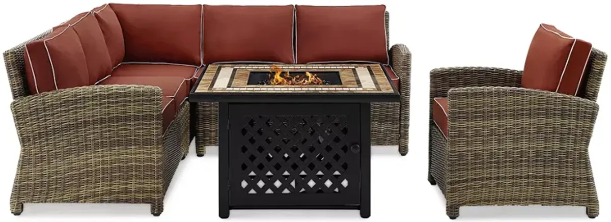 Sparrow & Wren Bradenton 5 Piece Outdoor Wicker Sectional Set with Fire Table