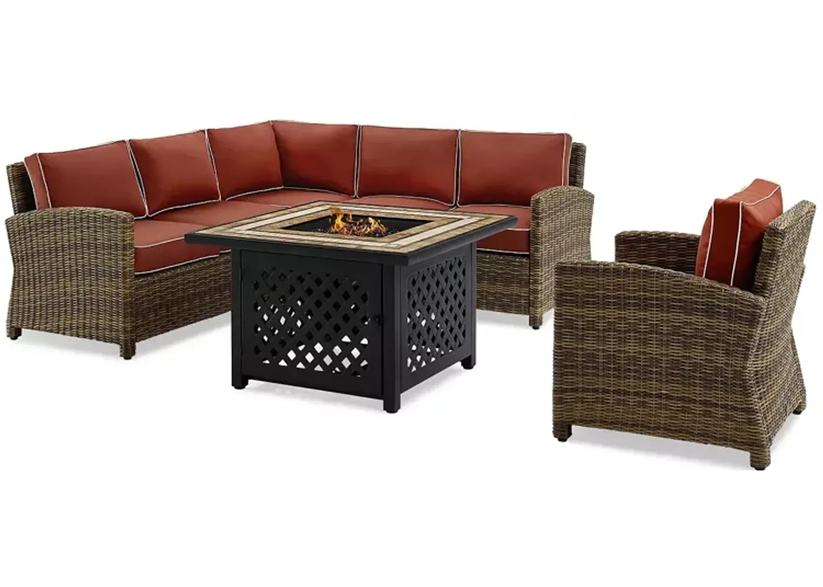 Sparrow & Wren Bradenton 5 Piece Outdoor Wicker Sectional Set with Fire Table