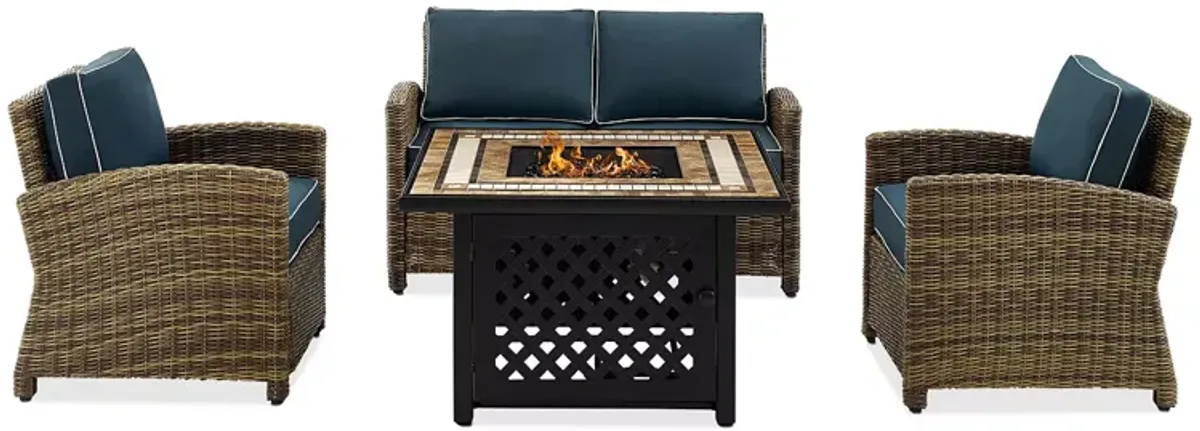 Sparrow & Wren Walton 4 Piece Outdoor Wicker Conversation Set with Fire Table