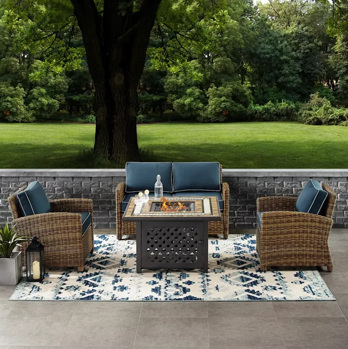 Sparrow & Wren Walton 4 Piece Outdoor Wicker Conversation Set with Fire Table