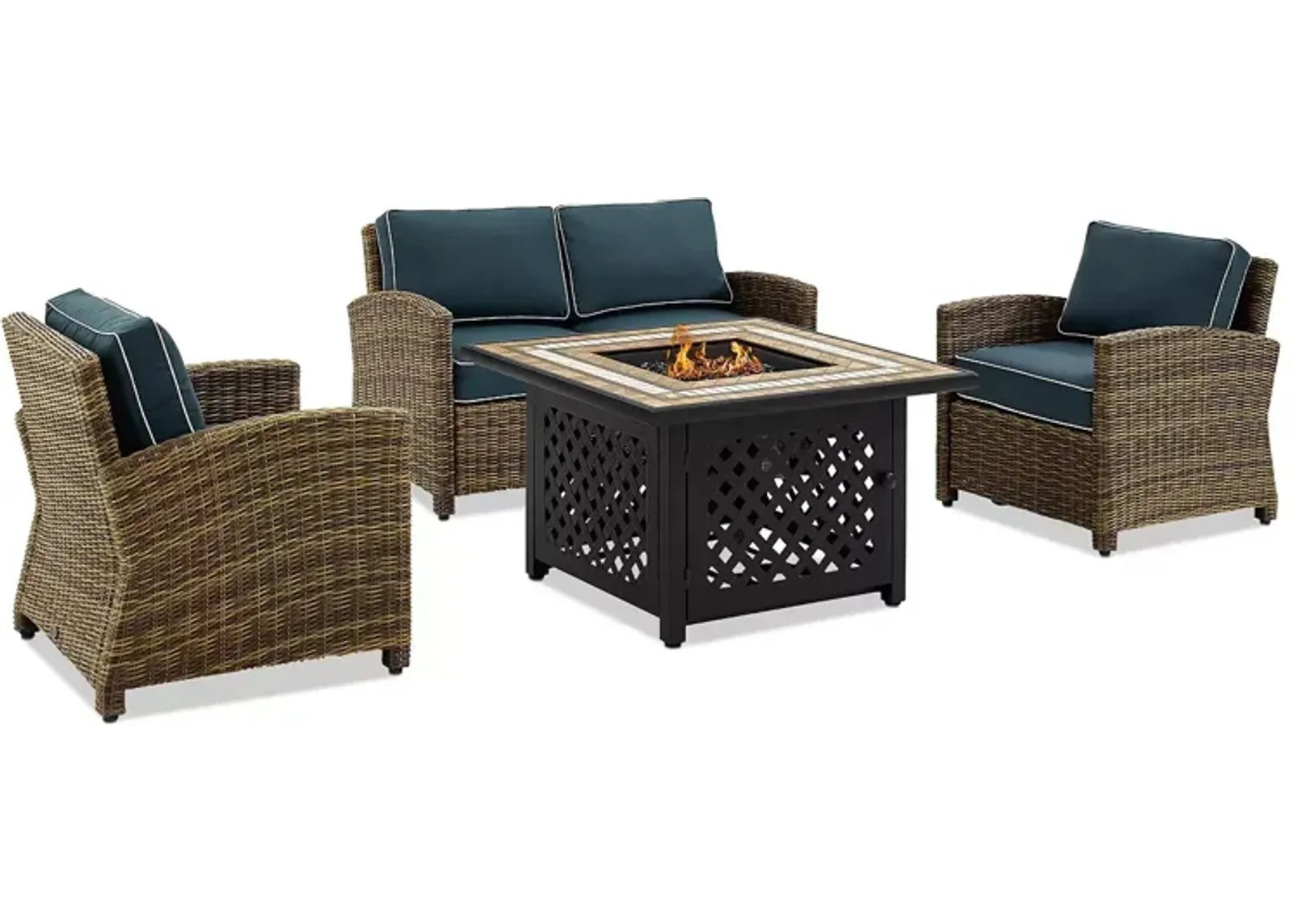 Sparrow & Wren Walton 4 Piece Outdoor Wicker Conversation Set with Fire Table