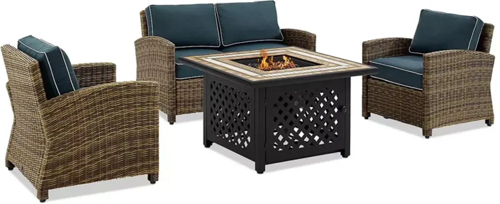 Sparrow & Wren Walton 4 Piece Outdoor Wicker Conversation Set with Fire Table