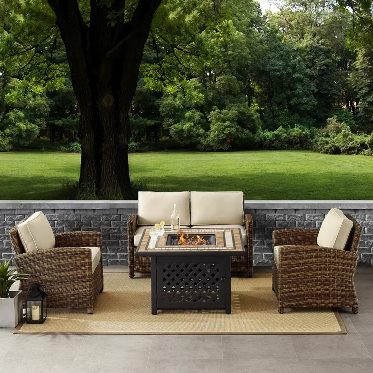 Sparrow & Wren Walton 4 Piece Outdoor Wicker Conversation Set with Fire Table