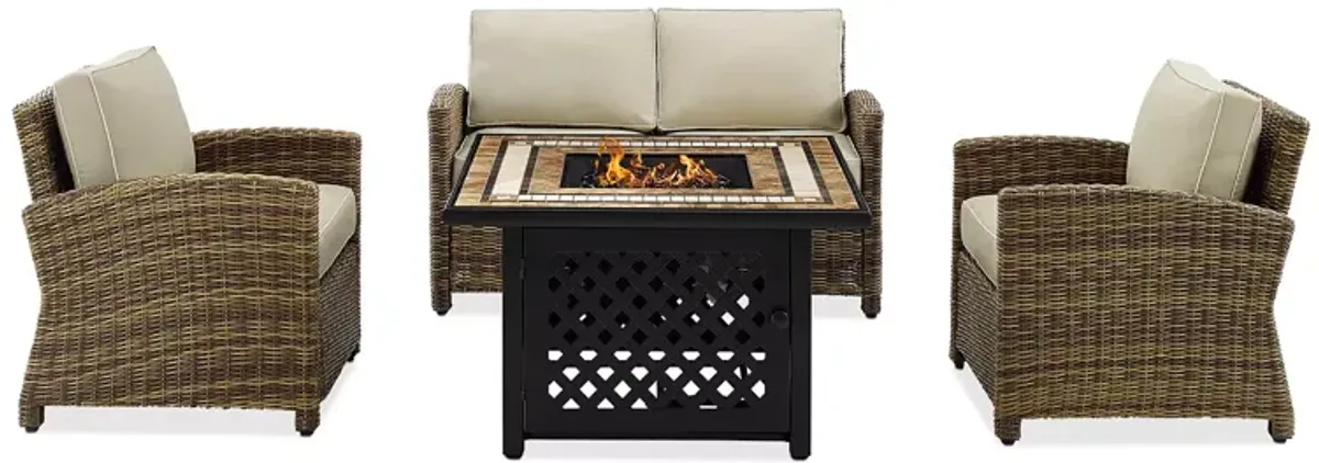 Sparrow & Wren Walton 4 Piece Outdoor Wicker Conversation Set with Fire Table