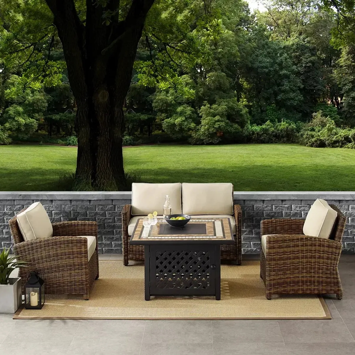 Sparrow & Wren Walton 4 Piece Outdoor Wicker Conversation Set with Fire Table