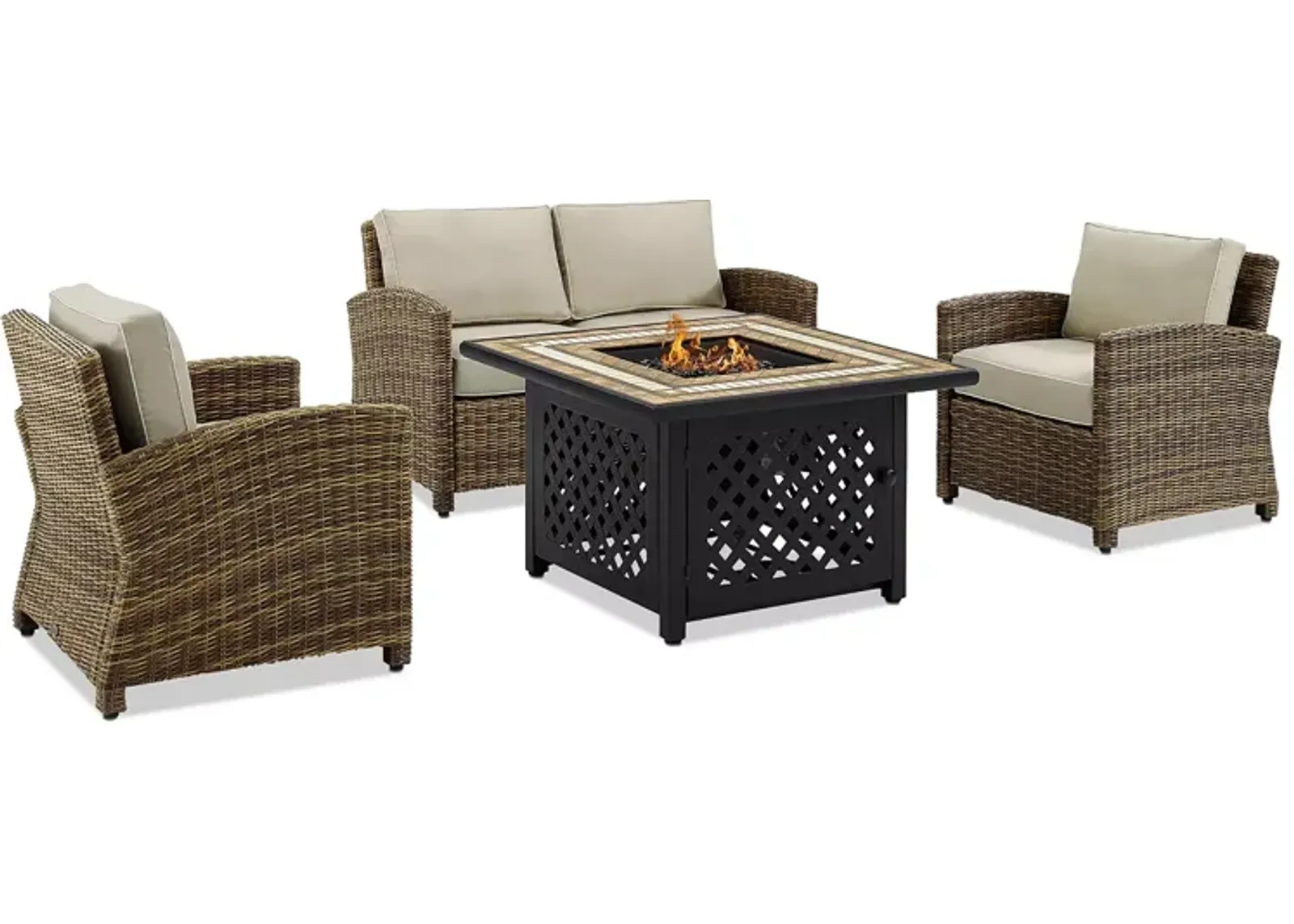 Sparrow & Wren Walton 4 Piece Outdoor Wicker Conversation Set with Fire Table