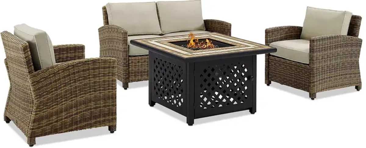 Sparrow & Wren Walton 4 Piece Outdoor Wicker Conversation Set with Fire Table