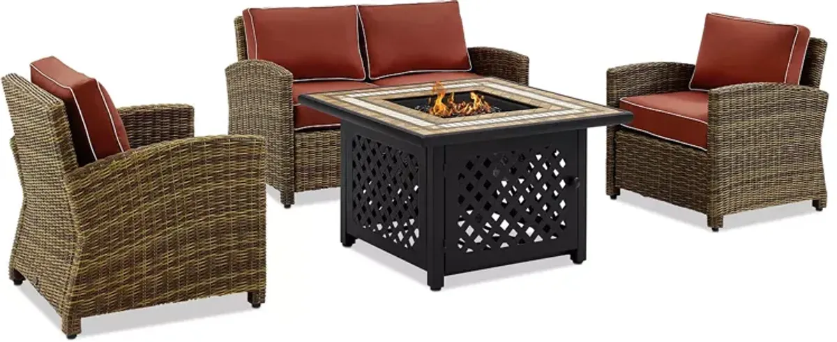 Sparrow & Wren Walton 4 Piece Outdoor Wicker Conversation Set with Fire Table