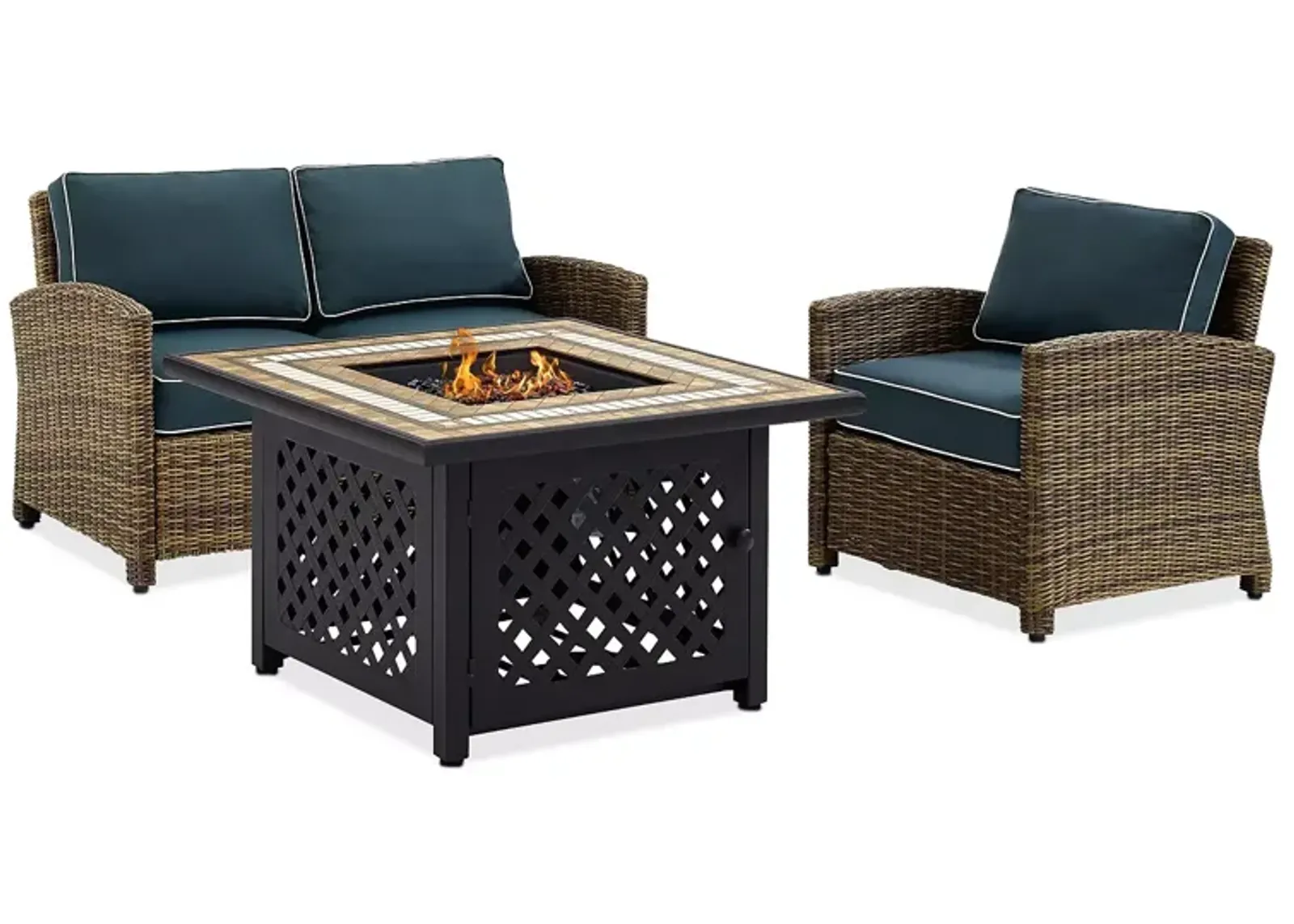 Sparrow & Wren Bradenton 3 Piece Outdoor Wicker Conversation Set with Fire Table