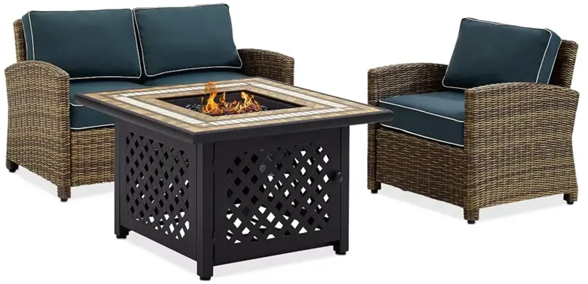 Sparrow & Wren Bradenton 3 Piece Outdoor Wicker Conversation Set with Fire Table