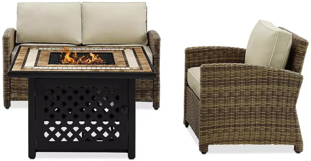 Sparrow & Wren Bradenton 3 Piece Outdoor Wicker Conversation Set with Fire Table