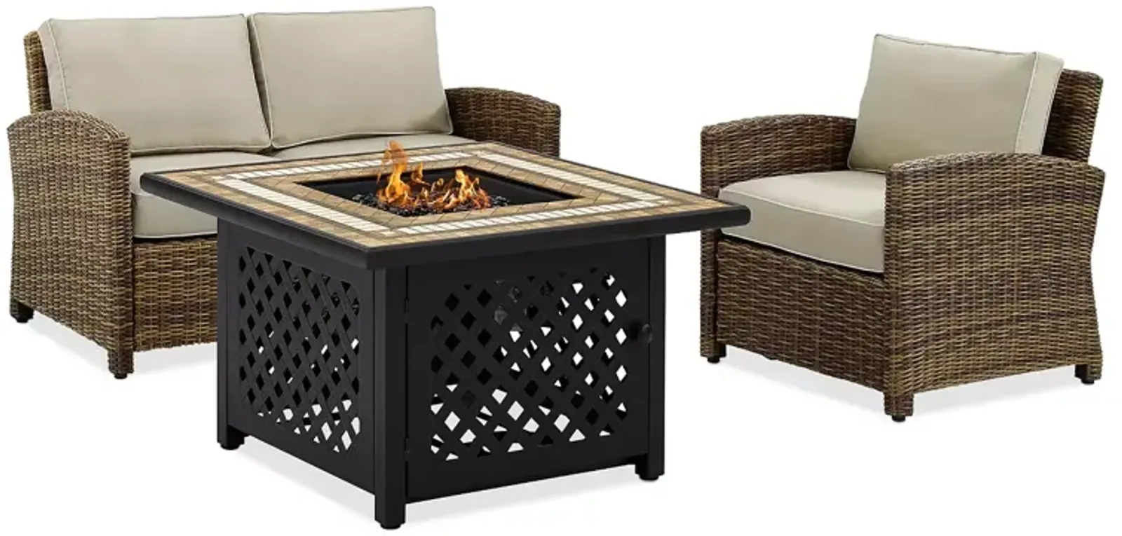 Sparrow & Wren Bradenton 3 Piece Outdoor Wicker Conversation Set with Fire Table