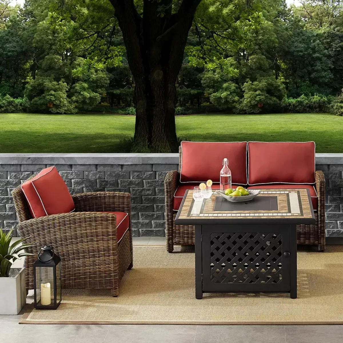 Sparrow & Wren Bradenton 3 Piece Outdoor Wicker Conversation Set with Fire Table