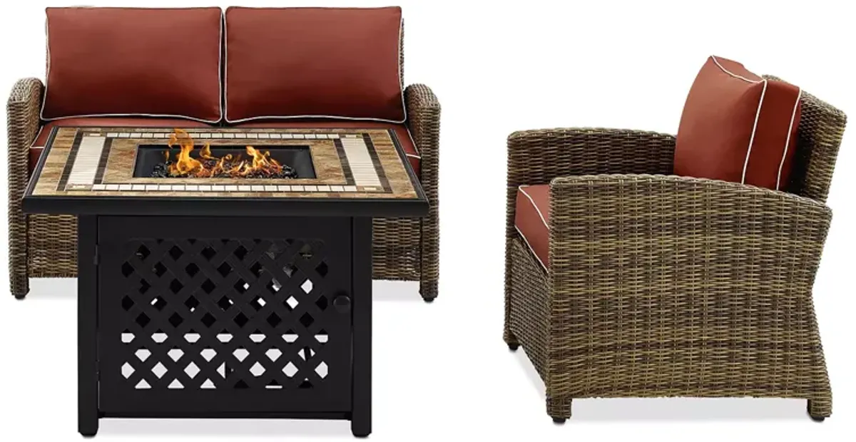 Sparrow & Wren Bradenton 3 Piece Outdoor Wicker Conversation Set with Fire Table