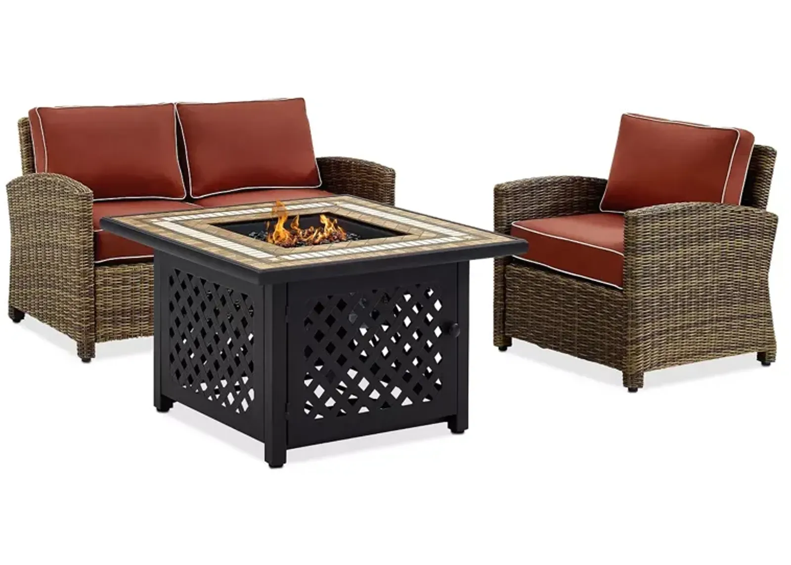 Sparrow & Wren Bradenton 3 Piece Outdoor Wicker Conversation Set with Fire Table