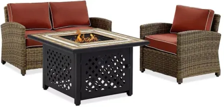 Sparrow & Wren Bradenton 3 Piece Outdoor Wicker Conversation Set with Fire Table