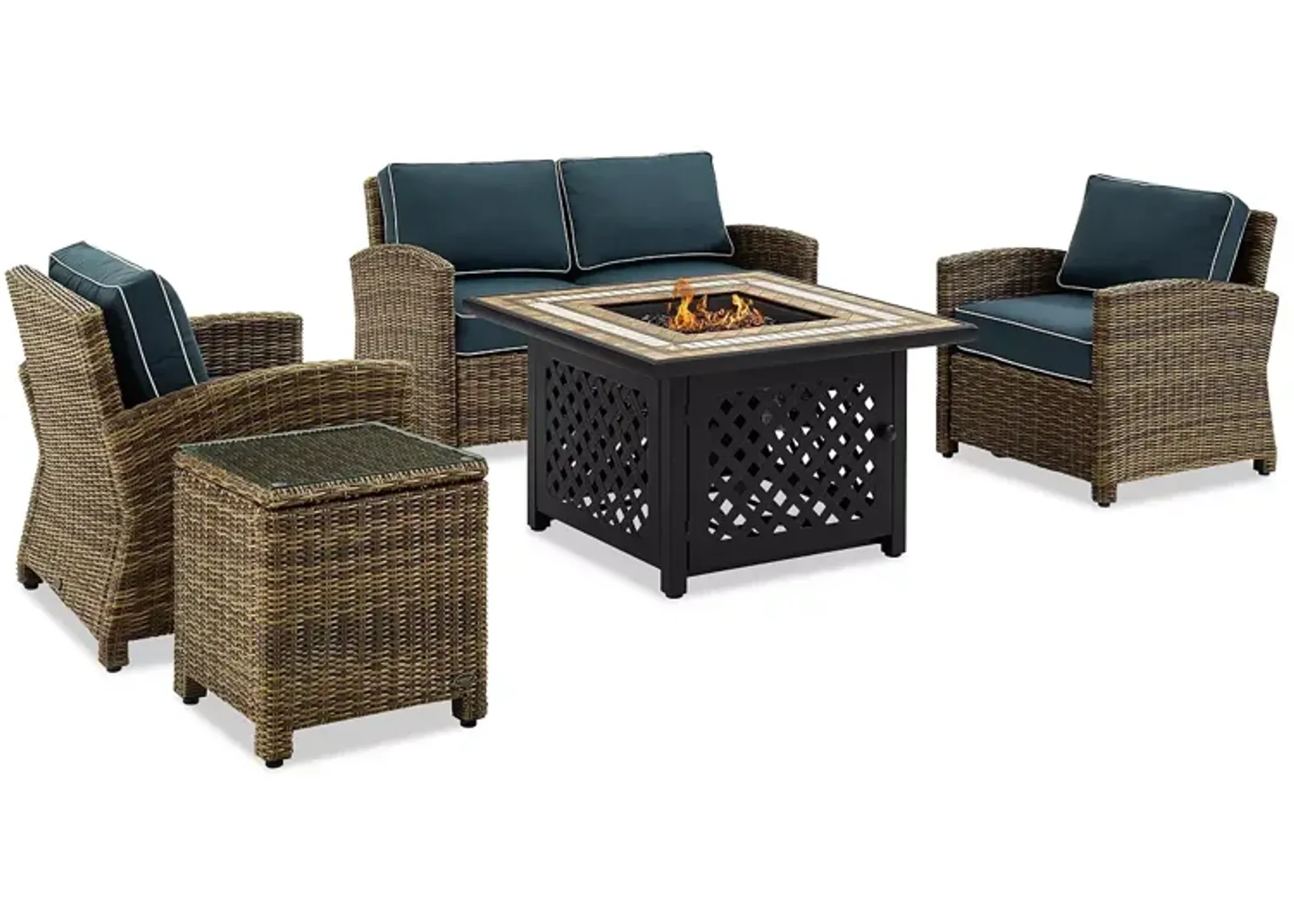 Sparrow & Wren Bradenton 5 Piece Outdoor Wicker Conversation Set with Fire Table