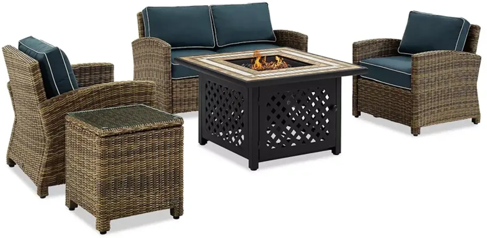 Sparrow & Wren Bradenton 5 Piece Outdoor Wicker Conversation Set with Fire Table