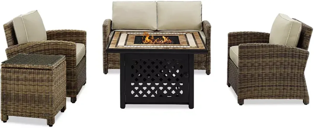 Sparrow & Wren Bradenton 5 Piece Outdoor Wicker Conversation Set with Fire Table