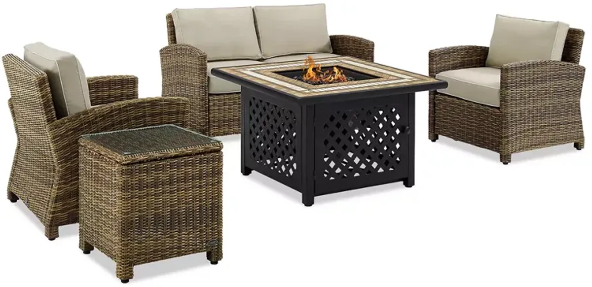 Sparrow & Wren Bradenton 5 Piece Outdoor Wicker Conversation Set with Fire Table