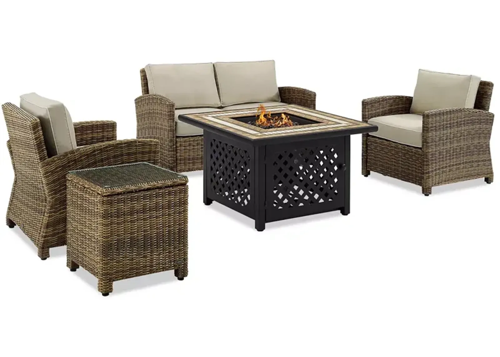 Sparrow & Wren Bradenton 5 Piece Outdoor Wicker Conversation Set with Fire Table