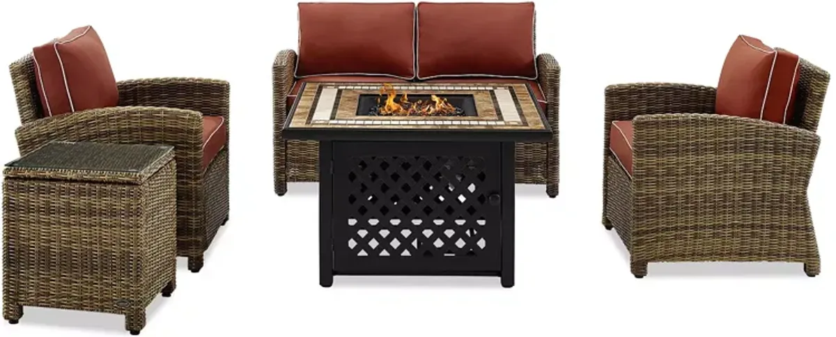 Sparrow & Wren Bradenton 5 Piece Outdoor Wicker Conversation Set with Fire Table