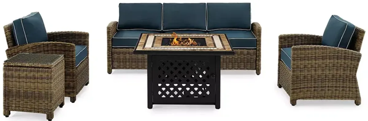 Sparrow & Wren Bradenton 5 Piece Outdoor Wicker Sofa Set with Fire Table