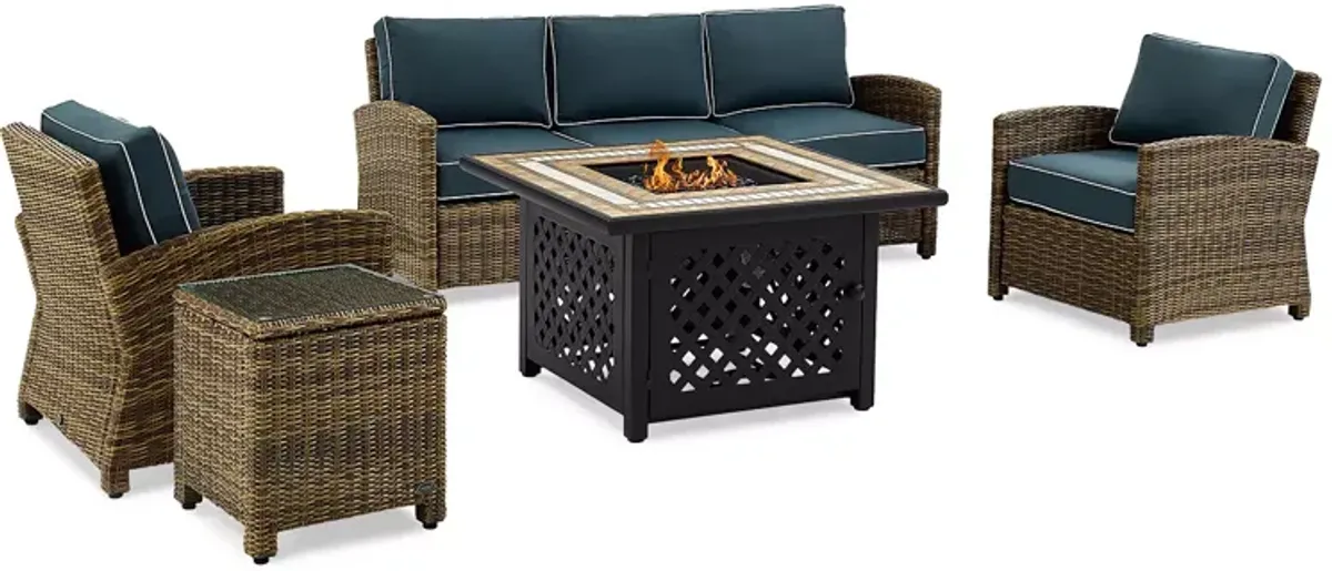 Sparrow & Wren Bradenton 5 Piece Outdoor Wicker Sofa Set with Fire Table