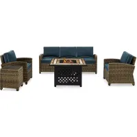 Sparrow & Wren Bradenton 5 Piece Outdoor Wicker Sofa Set with Fire Table