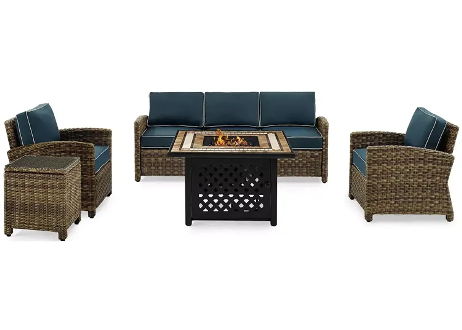 Sparrow & Wren Bradenton 5 Piece Outdoor Wicker Sofa Set with Fire Table