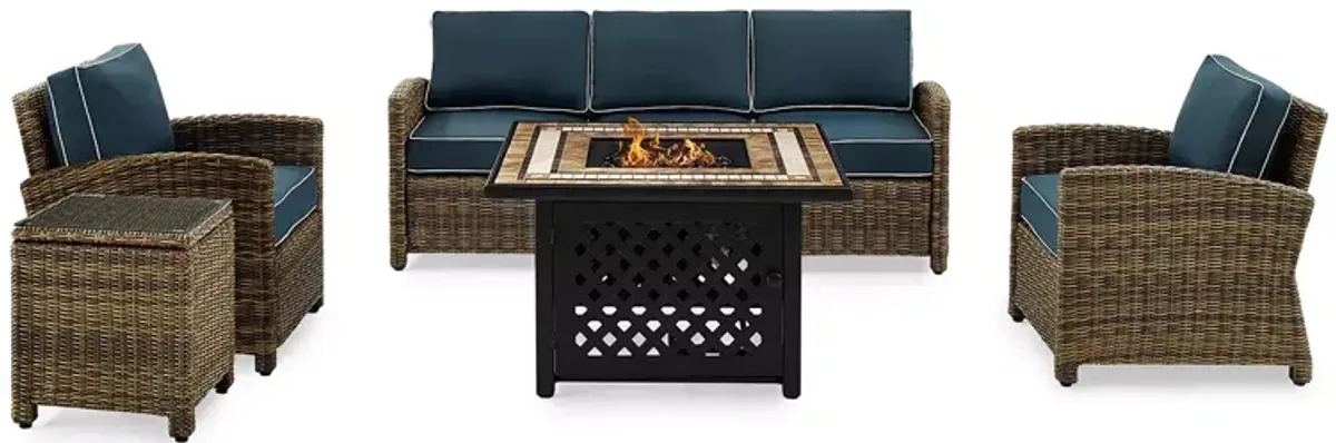 Sparrow & Wren Bradenton 5 Piece Outdoor Wicker Sofa Set with Fire Table