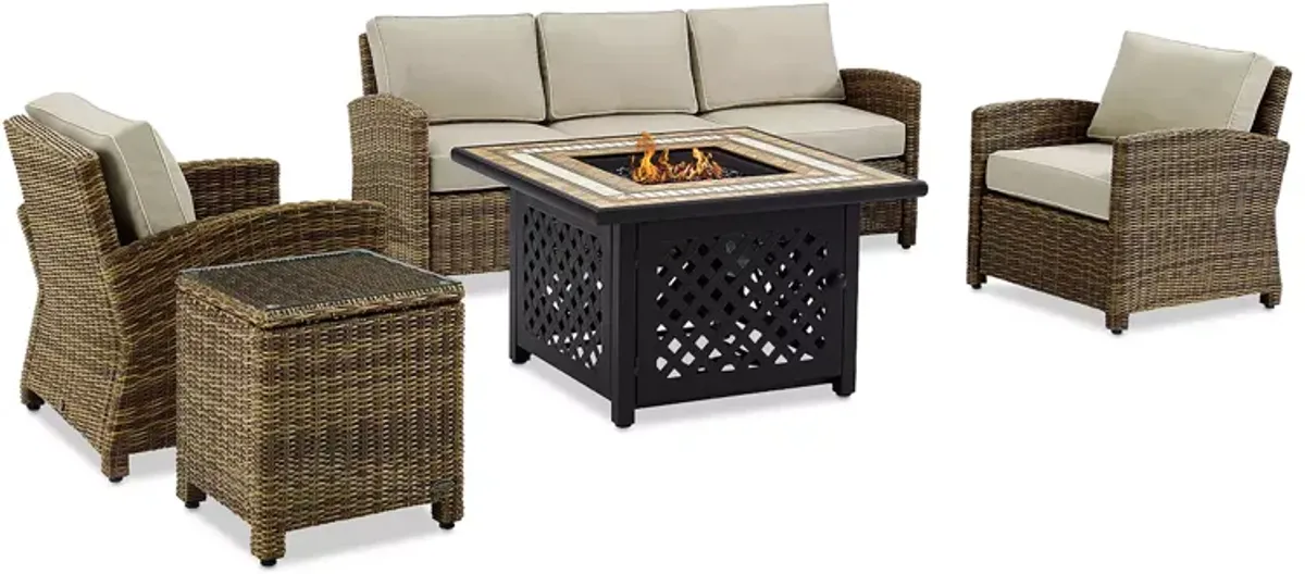 Sparrow & Wren Bradenton 5 Piece Outdoor Wicker Sofa Set with Fire Table