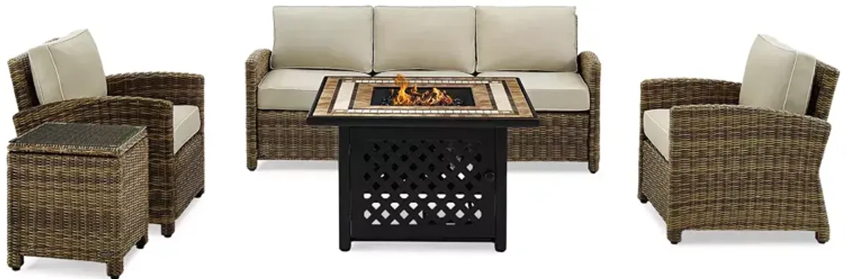 Sparrow & Wren Bradenton 5 Piece Outdoor Wicker Sofa Set with Fire Table