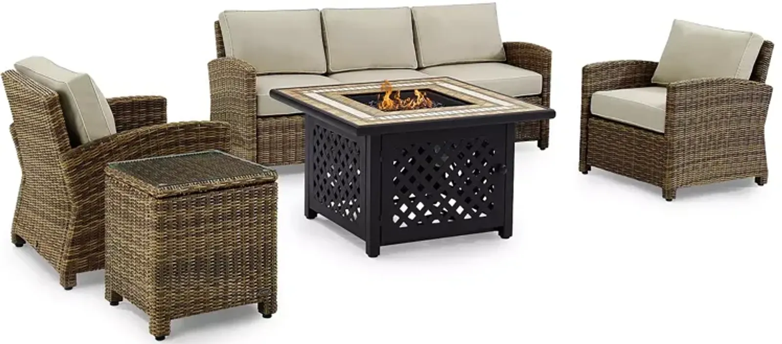 Sparrow & Wren Bradenton 5 Piece Outdoor Wicker Sofa Set with Fire Table