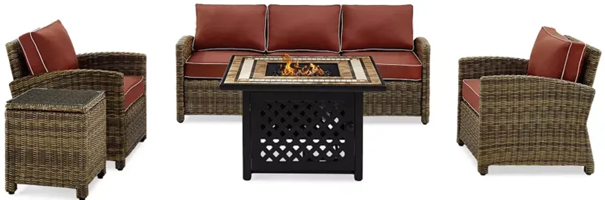 Sparrow & Wren Bradenton 5 Piece Outdoor Wicker Sofa Set with Fire Table