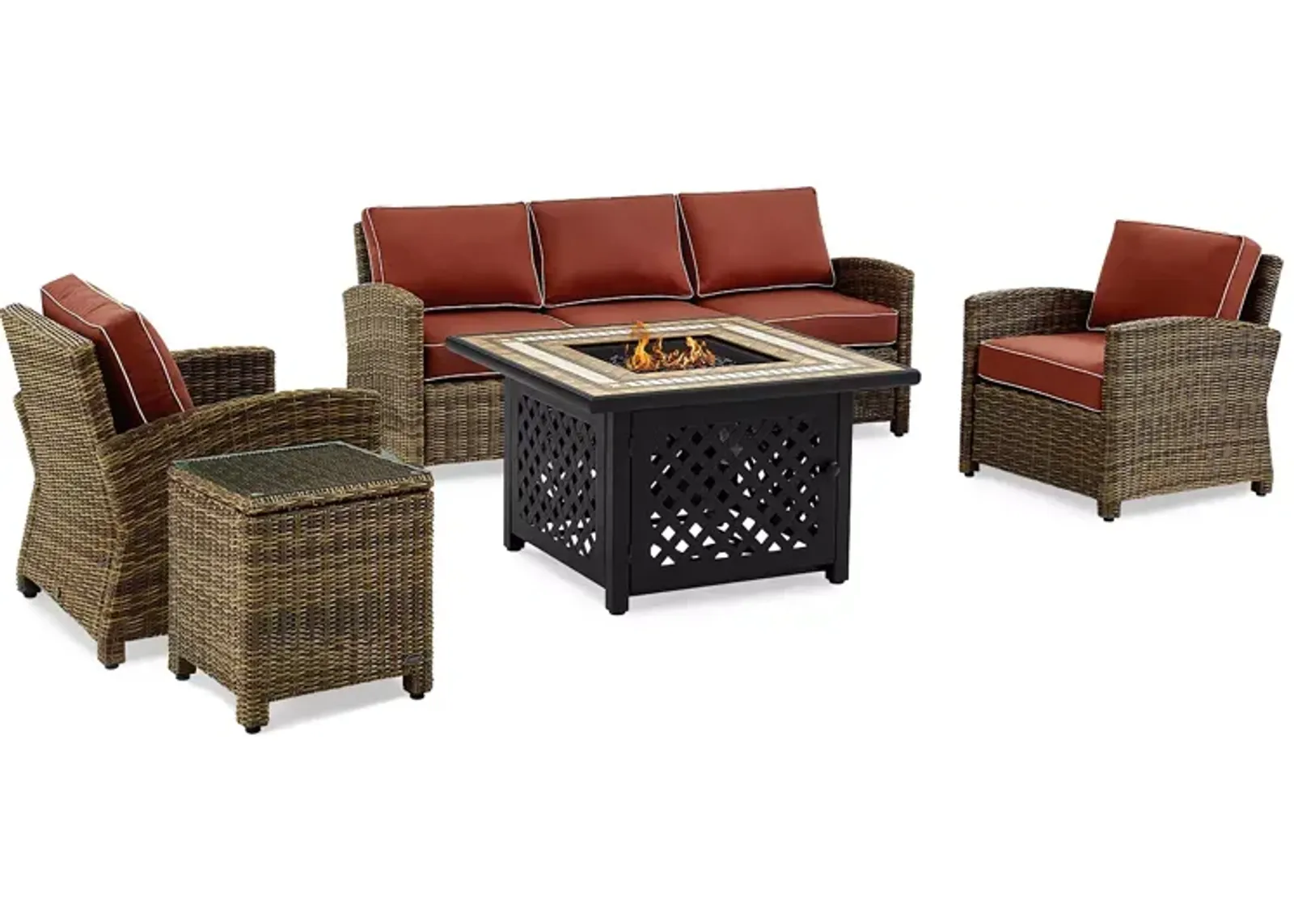 Sparrow & Wren Bradenton 5 Piece Outdoor Wicker Sofa Set with Fire Table