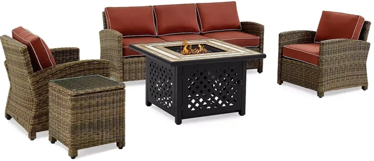 Sparrow & Wren Bradenton 5 Piece Outdoor Wicker Sofa Set with Fire Table