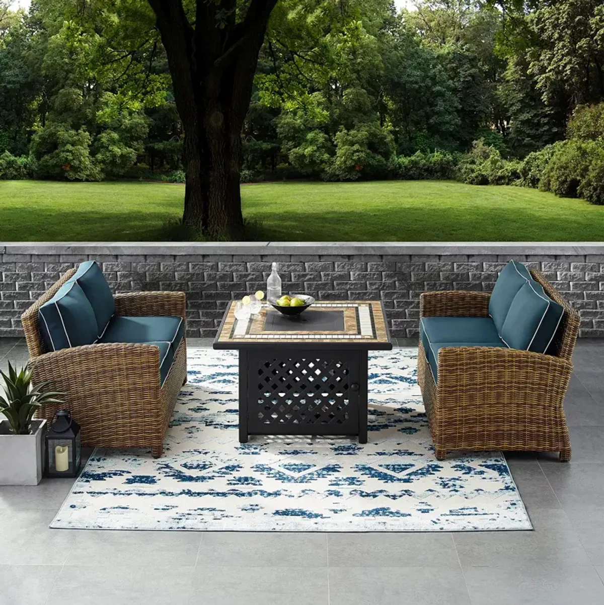 Sparrow & Wren Bradenton 3 Piece Outdoor Wicker Conversation Set with Fire Table