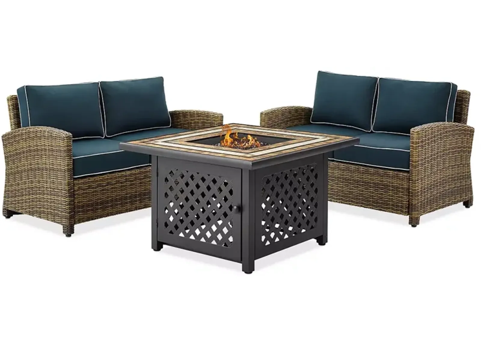 Sparrow & Wren Bradenton 3 Piece Outdoor Wicker Conversation Set with Fire Table