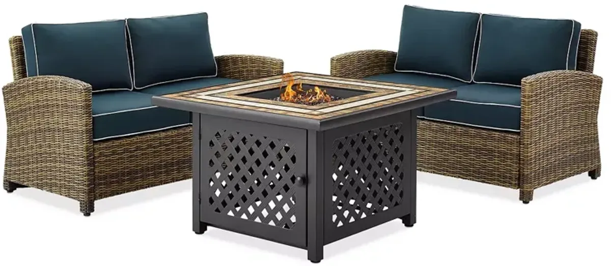 Sparrow & Wren Bradenton 3 Piece Outdoor Wicker Conversation Set with Fire Table