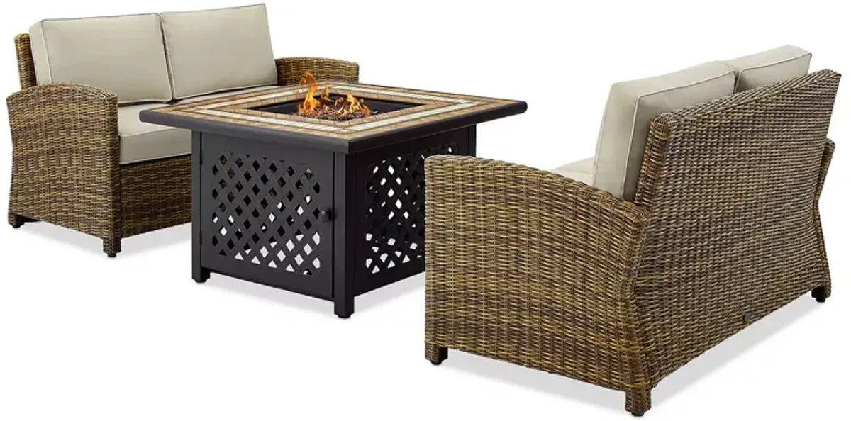 Sparrow & Wren Bradenton 3 Piece Outdoor Wicker Conversation Set with Fire Table