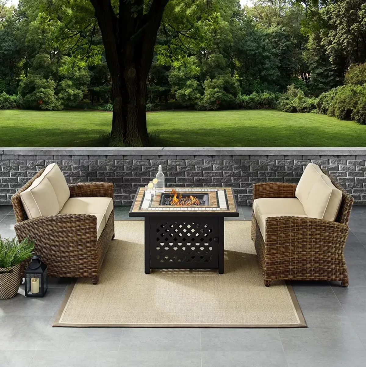 Sparrow & Wren Bradenton 3 Piece Outdoor Wicker Conversation Set with Fire Table