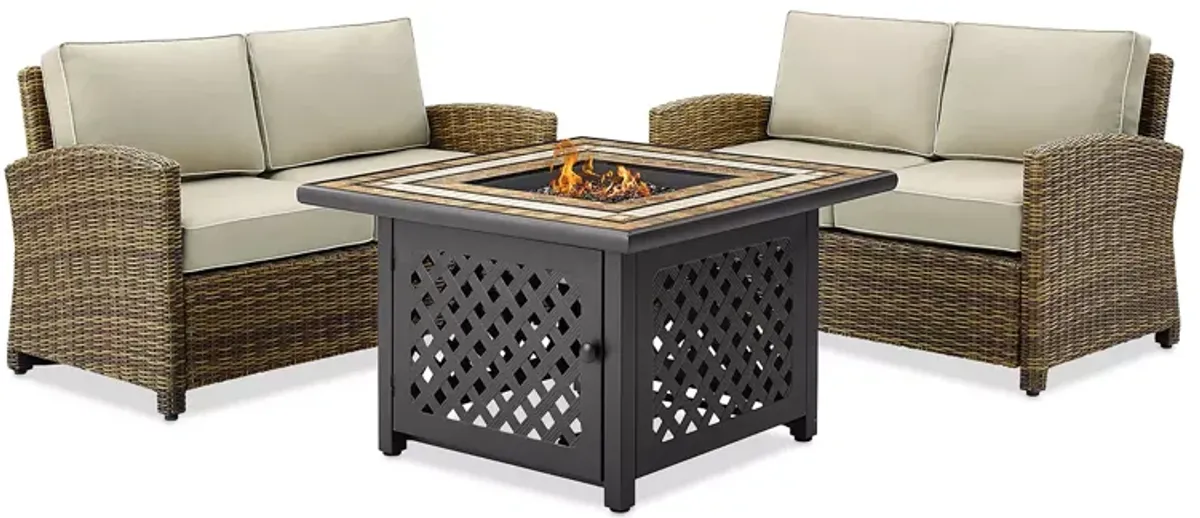 Sparrow & Wren Bradenton 3 Piece Outdoor Wicker Conversation Set with Fire Table